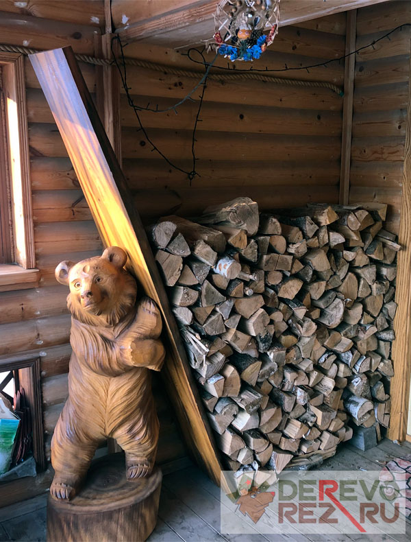 Эксклюзивная дровница. Скульптура медведя поддерживает кладницу дров